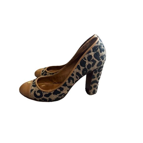 Tory Burch Canvas Animal Print Leather Pumps - Picture 8 of 14